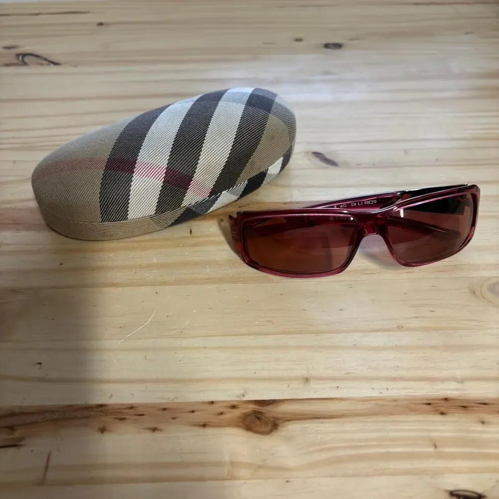 Burberry by Safilo Red Narrow Rectangular Y2K Sunglasses Vintage Red - Picture 2 of 11